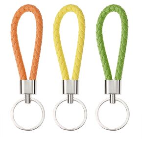 PPhtony Braided Leather Key Fob Car Keychain Ring Woven Strap Keychain Accessories for Men Women Birthday Christmas Gifts