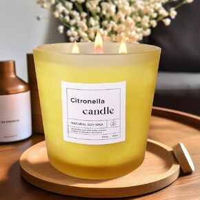 Luxury Citronella Candle, 30oz Indoor Outdoor Scented Candle, Large 3 Wick Jar Candle, Up to 120 Hours Burning Time, 100% Natural Soy Wax, Relaxing Aromatherapy Aesthetic Candles
