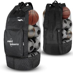 ZHSX Large Ball Bag,Soccer Ball Bag Mesh Sports Equipment Net Bag With Drawstring Closure Shoulder Strap and Over-Sized Front Pocket Storage Basketball,Volleyball,Football Accessories