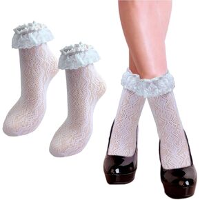 AWOCAN Women Lace Ruffle Socks Ankle Socks Mesh Design Fashion Socks Elastane Knee High Stockings for Women Girl