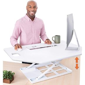 Stand Steady X-Elite Pro | Premier Corner Standing Desk Converter | Extra Large 40 Inch Sit to Stand Desk | Height Adjustable Desk Converter for Cubicles and L-Shaped Desks (27.25" L x 39.25'' W)