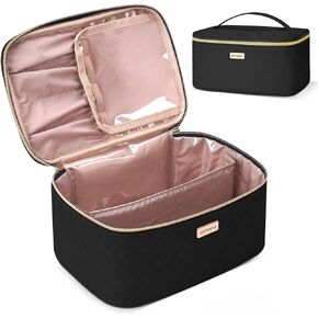 BAFAMYE 5L Travel Makeup Bag, Portable Cosmetic Bag for Women, Large Capacity Travel Toiletry Accessories Organizer case with Divider, Beige 1.34 GAL