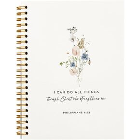 Christian Bible Scripture Philippians 4:13 I Can Do All Things Through Christ Floral Lined Hardcover College Ruled Spiral Notebook Journal for Work Notes Journaling 5.5×8.3 Inch,Christian Gifts