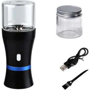 Electric Grinder Spice Herb Grinder USB-Rechargeable, 2pcs 1.7oz Glass Herb Chamber - Mini Portable (Black & Blue Ring) in Kuwait