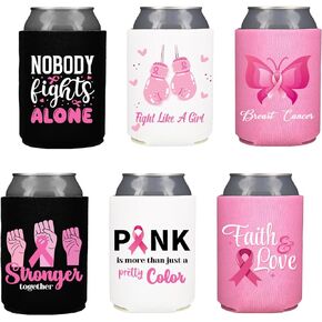 12PCS Breast Cancer Awareness Can Coolers Sleeves –Pink Ribbon Clover Beer Beverage Party Supplies Decorations Favors