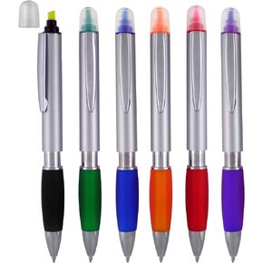 SyPen Ballpoint Pen with Highlighter With Chisel Tips, Comes in an array of Bright Color Highlighters, Ballpoint Black Ink, Pack of 6