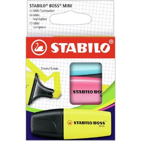 STABILO BOSS Mini Highlighter, 5-Color Set, Yellow, Orange, Pink, Green, and Blue
