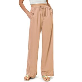 keriffe Women's Flowy Wide Leg Pants Casual Beach Pants High Waisted Drawstring Palazzo Trousers with Pockets