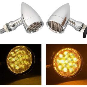 FATECIM 2X Motorcycle LED Turn Signals Bullet Blinker Heavy Duty Indicator Lights Amber Lens 10mm Vintage Chrome 12V Universal (Black)