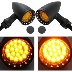 FATECIM 2X دراجة نارية LED إشارات الانعطاف رصاصة الوامض أضواء مؤشر شديدة التحمل عدسة كهرمان 10 مم كروم عتيق 12 فولت عالمي (أسود)