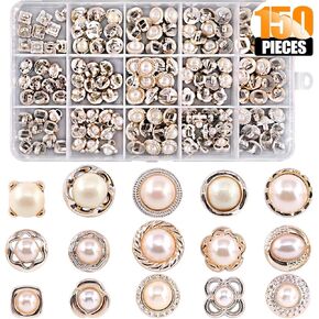 150 Piece Assorted Pearl Buttons Resin White Pearl Shank Button 8mm 10mm 11mm Vintage Sewing Button Come with Storage Case for Crafts, Clothes, Wedding Dress and DIY Project