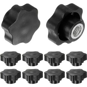 HARFINGTON 10pcs Star Knobs M12 Female Thread 48mm Head Plastic Non-Through Hole Brass Screw-in Clamping Handles Threaded Hand Knobs, Black