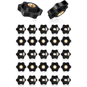 25 Pieces 6 Star Knobs 13/16 Inch, M6 Threaded Knobs 20 mm Diameter, Thru Knob Female Brass, Black Thread Star Knobs with Through Insert for Clamping Fixtures and Holding Devices