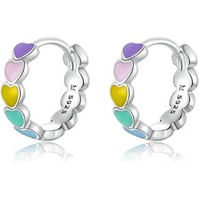 AILUOR 925 Sterling Silver Hoop Earrings for Women Rainbow Color Enamel Heart Hoop Earrings for Girls Cartilage Cute Huggie Earrings Jewellery Birthday Valentine's Day Gifts