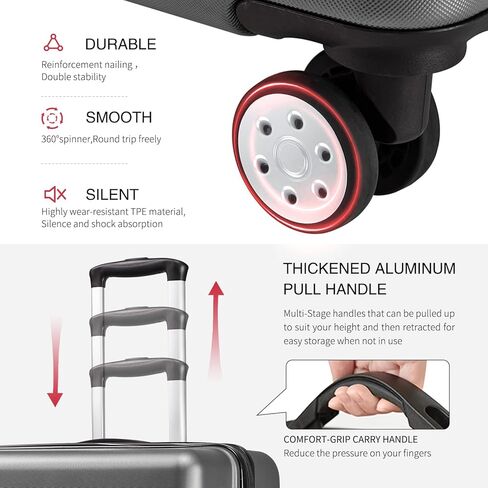 FOCHIER F Hardside Carry On Luggage 22x14x9 معتمدة من شركة الطيران مع قفل TSA، حقيبة سفر صغيرة قابلة للتوسيع مع عجلات دوارة للرجال والنساء، رمادي in Kuwait