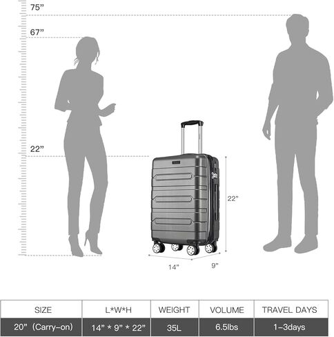 FOCHIER F Hardside Carry On Luggage 22x14x9 معتمدة من شركة الطيران مع قفل TSA، حقيبة سفر صغيرة قابلة للتوسيع مع عجلات دوارة للرجال والنساء، رمادي in Kuwait