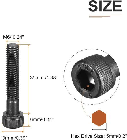 DTGN M6x60mm Socket Head Cap Screws Bolts, 20Pcs 12.9 Grade Alloy Steel, Metric Machine Hex Socket Screw, Hex Drive, Black Oxide Finish, UNC Coarse Thread Partially Threaded in Kuwait