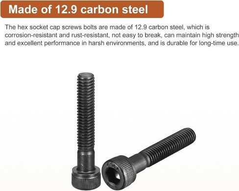 DTGN M6x60mm Socket Head Cap Screws Bolts, 20Pcs 12.9 Grade Alloy Steel, Metric Machine Hex Socket Screw, Hex Drive, Black Oxide Finish, UNC Coarse Thread Partially Threaded in Kuwait