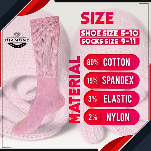 Diamond Star Diabetic Socks, Non-Binding Circulatory Cushion Cotton Crew & Anke Diabetic Socks for Women in Saudi Arabia