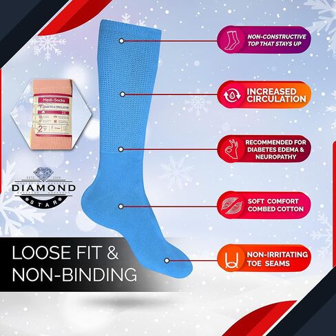 Diamond Star Diabetic Socks, Non-Binding Circulatory Cushion Cotton Crew & Anke Diabetic Socks for Women in Saudi Arabia