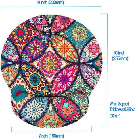 Ergonomic Memory Foam Wrist Support Mouse Pad Comfortable Padded Wrist Mousepads 9in X10in Pain Relief Desktop Mouse Mat (Beautiful Mandala Foam) in Saudi Arabia