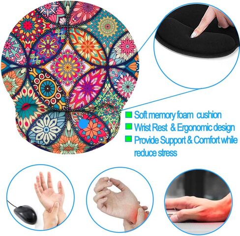 Ergonomic Memory Foam Wrist Support Mouse Pad Comfortable Padded Wrist Mousepads 9in X10in Pain Relief Desktop Mouse Mat (Beautiful Mandala Foam) in Saudi Arabia