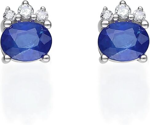 Gin & Grace 10K White Gold Genuine Blue Sapphire and Natural Diamond (I1) Earring for Women. in Saudi Arabia