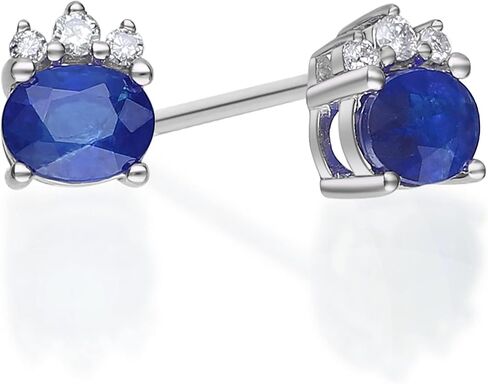 Gin & Grace 10K White Gold Genuine Blue Sapphire and Natural Diamond (I1) Earring for Women. in Saudi Arabia