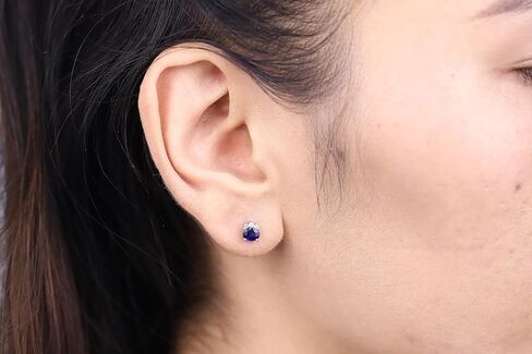 Gin & Grace 10K White Gold Genuine Blue Sapphire and Natural Diamond (I1) Earring for Women. in Saudi Arabia