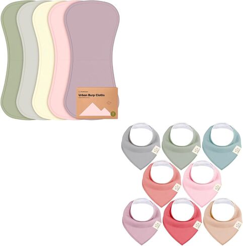 KeaBabies 5-Pack Organic Burp Cloths for Baby Boys and Girls and 8-Pack Organic Baby Bandana Bibs, Baby Bibs - Ultra Absorbent Burping Cloth, Burp Clothes, Drool Bibs for Baby Girl, Baby Boy in Saudi Arabia