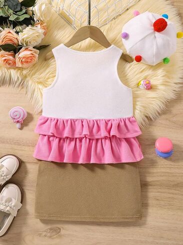 OYOANGLE Girl's Casual Ruffle Sleeveless Dots Round Neck Short Dress Cute Knee Long Pencil Dress in Saudi Arabia