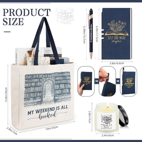 Set of 5 Book Lovers Gifts Teacher Appreciation Include 16oz Drinking Glass with Lid Straw Scented Candle Canvas Tote Bag A6 Journal with Ballpoint Pen for Christmas Student Reader(Green) in Saudi Arabia