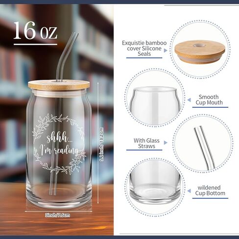 Set of 5 Book Lovers Gifts Teacher Appreciation Include 16oz Drinking Glass with Lid Straw Scented Candle Canvas Tote Bag A6 Journal with Ballpoint Pen for Christmas Student Reader(Green) in Saudi Arabia