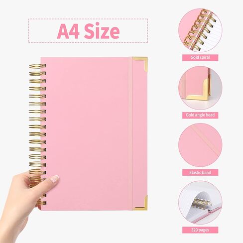 دفتر ملاحظات حلزوني بغلاف صلب من Ddaowanx، مجلة دفتر ملاحظات مسطرة بالكلية، 8.5 بوصة × 11 بوصة، 320 صفحة مجلة كتابة جلدية للنساء، 3 موضوعات A4 دفتر ملاحظات بغلاف مقوى لمدرسة العمل (A4) in Kuwait