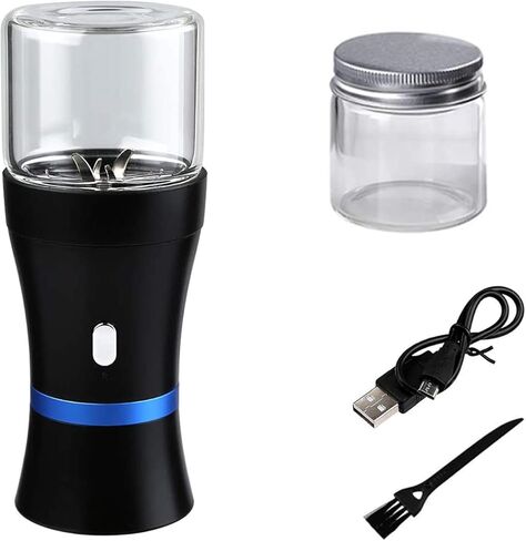 Electric Grinder Spice Herb Grinder USB-Rechargeable, 2pcs 1.7oz Glass Herb Chamber - Mini Portable (Black & Blue Ring) in Kuwait