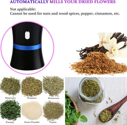 Electric Grinder Spice Herb Grinder USB-Rechargeable, 2pcs 1.7oz Glass Herb Chamber - Mini Portable (Black & Blue Ring) in Kuwait