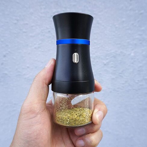 Electric Grinder Spice Herb Grinder USB-Rechargeable, 2pcs 1.7oz Glass Herb Chamber - Mini Portable (Black & Blue Ring) in Kuwait