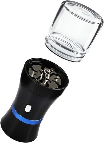 Electric Grinder Spice Herb Grinder USB-Rechargeable, 2pcs 1.7oz Glass Herb Chamber - Mini Portable (Black & Blue Ring) in Kuwait