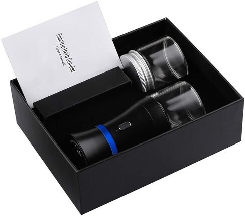 Electric Grinder Spice Herb Grinder USB-Rechargeable, 2pcs 1.7oz Glass Herb Chamber - Mini Portable (Black & Blue Ring) in Kuwait