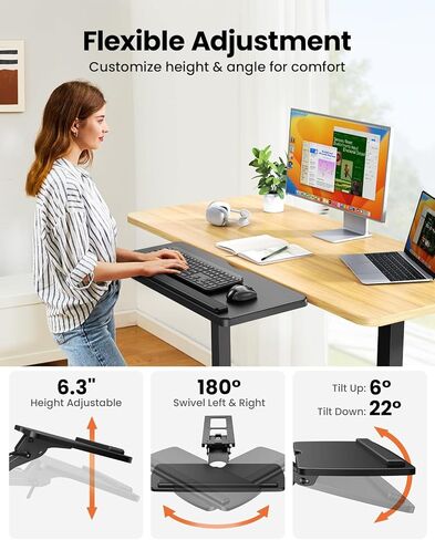 علبة لوحة مفاتيح ErGear أسفل المكتب، لوحة مفاتيح منزلقة وصينية ماوس مع ارتفاع قابل للتعديل، دوران وإمالة، حامل لوحة مفاتيح مريح للمكتب المنزلي، الألعاب، 24.99 بوصة عرض × 9.84 بوصة عمق، أسود، EGKB05 in Kuwait