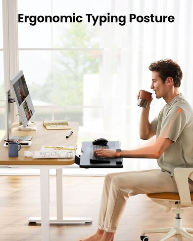 علبة لوحة مفاتيح ErGear أسفل المكتب، لوحة مفاتيح منزلقة وصينية ماوس مع ارتفاع قابل للتعديل، دوران وإمالة، حامل لوحة مفاتيح مريح للمكتب المنزلي، الألعاب، 24.99 بوصة عرض × 9.84 بوصة عمق، أسود، EGKB05 in Kuwait