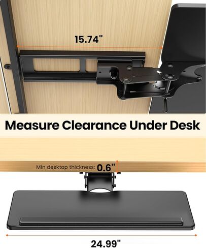 علبة لوحة مفاتيح ErGear أسفل المكتب، لوحة مفاتيح منزلقة وصينية ماوس مع ارتفاع قابل للتعديل، دوران وإمالة، حامل لوحة مفاتيح مريح للمكتب المنزلي، الألعاب، 24.99 بوصة عرض × 9.84 بوصة عمق، أسود، EGKB05 in Kuwait