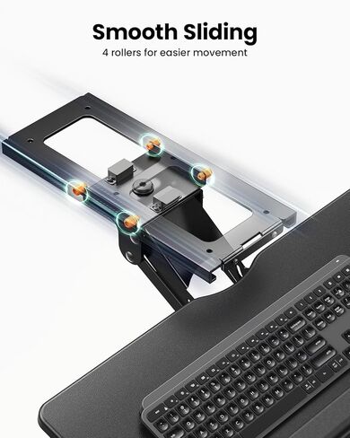 علبة لوحة مفاتيح ErGear أسفل المكتب، لوحة مفاتيح منزلقة وصينية ماوس مع ارتفاع قابل للتعديل، دوران وإمالة، حامل لوحة مفاتيح مريح للمكتب المنزلي، الألعاب، 24.99 بوصة عرض × 9.84 بوصة عمق، أسود، EGKB05 in Kuwait