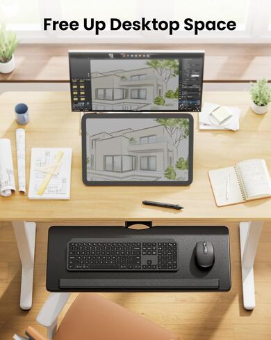 علبة لوحة مفاتيح ErGear أسفل المكتب، لوحة مفاتيح منزلقة وصينية ماوس مع ارتفاع قابل للتعديل، دوران وإمالة، حامل لوحة مفاتيح مريح للمكتب المنزلي، الألعاب، 24.99 بوصة عرض × 9.84 بوصة عمق، أسود، EGKB05 in Kuwait