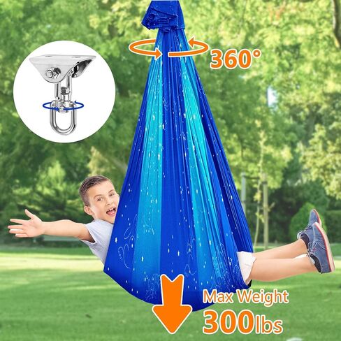 Double Layer Sensory Swing for Kids & Adults with Cute Print and 360° Swivel Hanger Holds up to 300lbs, Therapy Swing Indoor & Outdoor for Autism, ADHD and Autistic Children, Star Blue in Kuwait