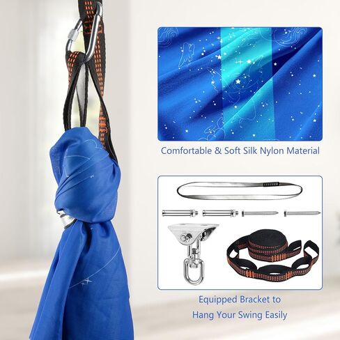 Double Layer Sensory Swing for Kids & Adults with Cute Print and 360° Swivel Hanger Holds up to 300lbs, Therapy Swing Indoor & Outdoor for Autism, ADHD and Autistic Children, Star Blue in Kuwait