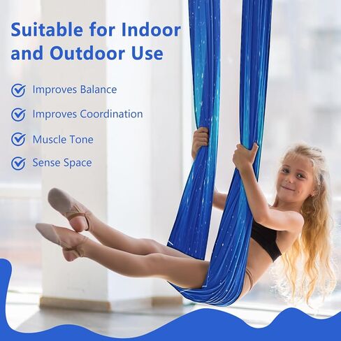 Double Layer Sensory Swing for Kids & Adults with Cute Print and 360° Swivel Hanger Holds up to 300lbs, Therapy Swing Indoor & Outdoor for Autism, ADHD and Autistic Children, Star Blue in Kuwait
