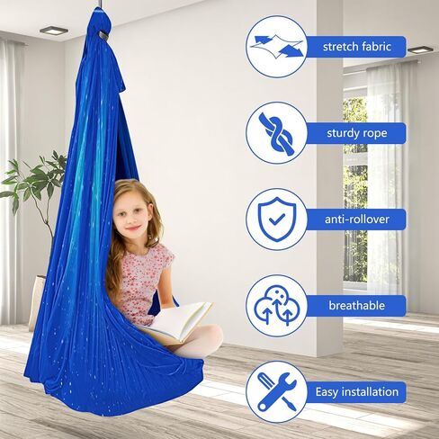 Double Layer Sensory Swing for Kids & Adults with Cute Print and 360° Swivel Hanger Holds up to 300lbs, Therapy Swing Indoor & Outdoor for Autism, ADHD and Autistic Children, Star Blue in Kuwait