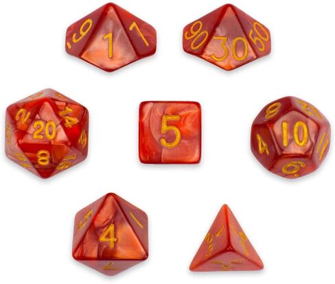 Wiz Dice Series II - مجموعة نرد متعدد السطوح لألعاب مغامرات RPG على الطاولة مع حقيبة نرد - مجموعة نرد DND، مناسبة للأبراج المحصنة والتنينات، وألعاب MTG والنرد على حد سواء - نار الجن - 7 قيراط in Kuwait