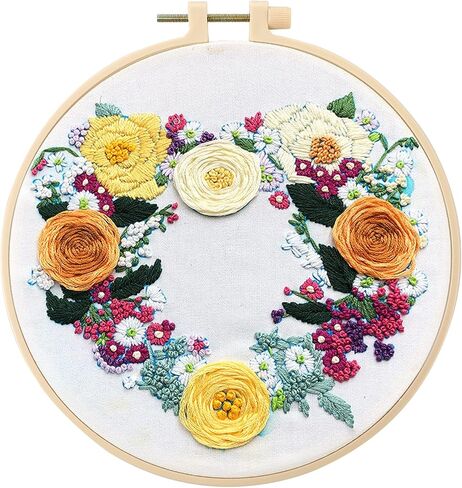 مجموعة التطريز المختومة للمبتدئين من سيبا، مجموعة غرز متقاطعة مع نمط وتعليمات، مجموعة أدوات التطريز للمبتدئين بما في ذلك طوق التطريز وخيوط الألوان والتطريز (برتقالي) in Kuwait